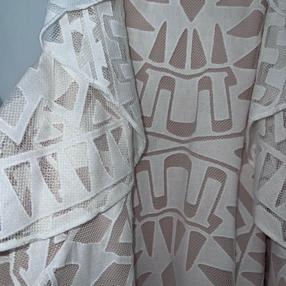 BCBG size L, worn once, white/nude dress,eyelet, mesh, a-line/trapeze midi dress - Picture 7 of 9